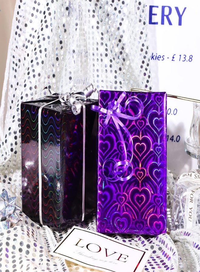 LeZakaa Holographic Halloween Wrapping Paper Roll, Purple Heart/Orange Spiricle/Black Wavy Stripe Spooky Design for Valentines, Nightmare Before Christmas, Birthday, Holiday, 17 x 120 inches, 3 Rolls - Image 4